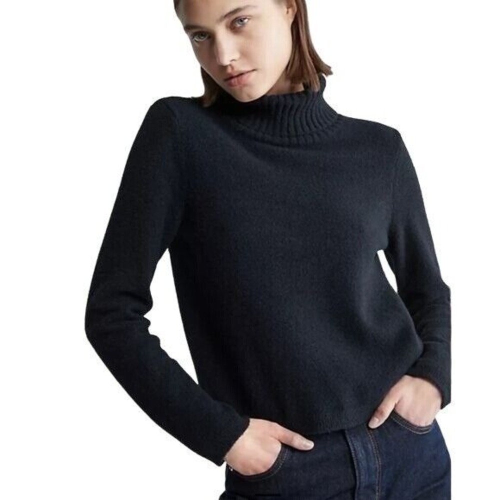 CALVIN KLEIN Women's Ribbed Turtleneck S Grey Winter Warm Casual Academia